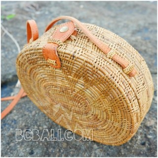 rattan ata handbags motif star oval design leather handle handmade